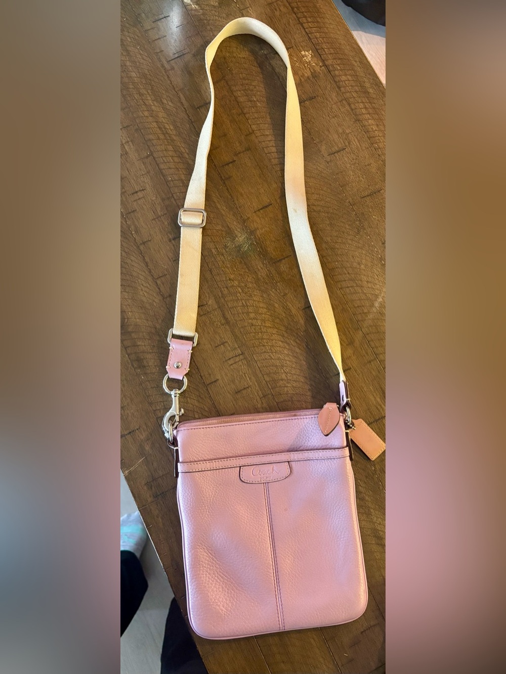 Coach Lavender/Pink Leather Crossbody with Cream Adjustable Strap